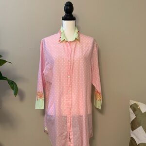 Lilly Pulitzer Green Gingham and Pink Floral Shirt tunic sz lg EUC B63